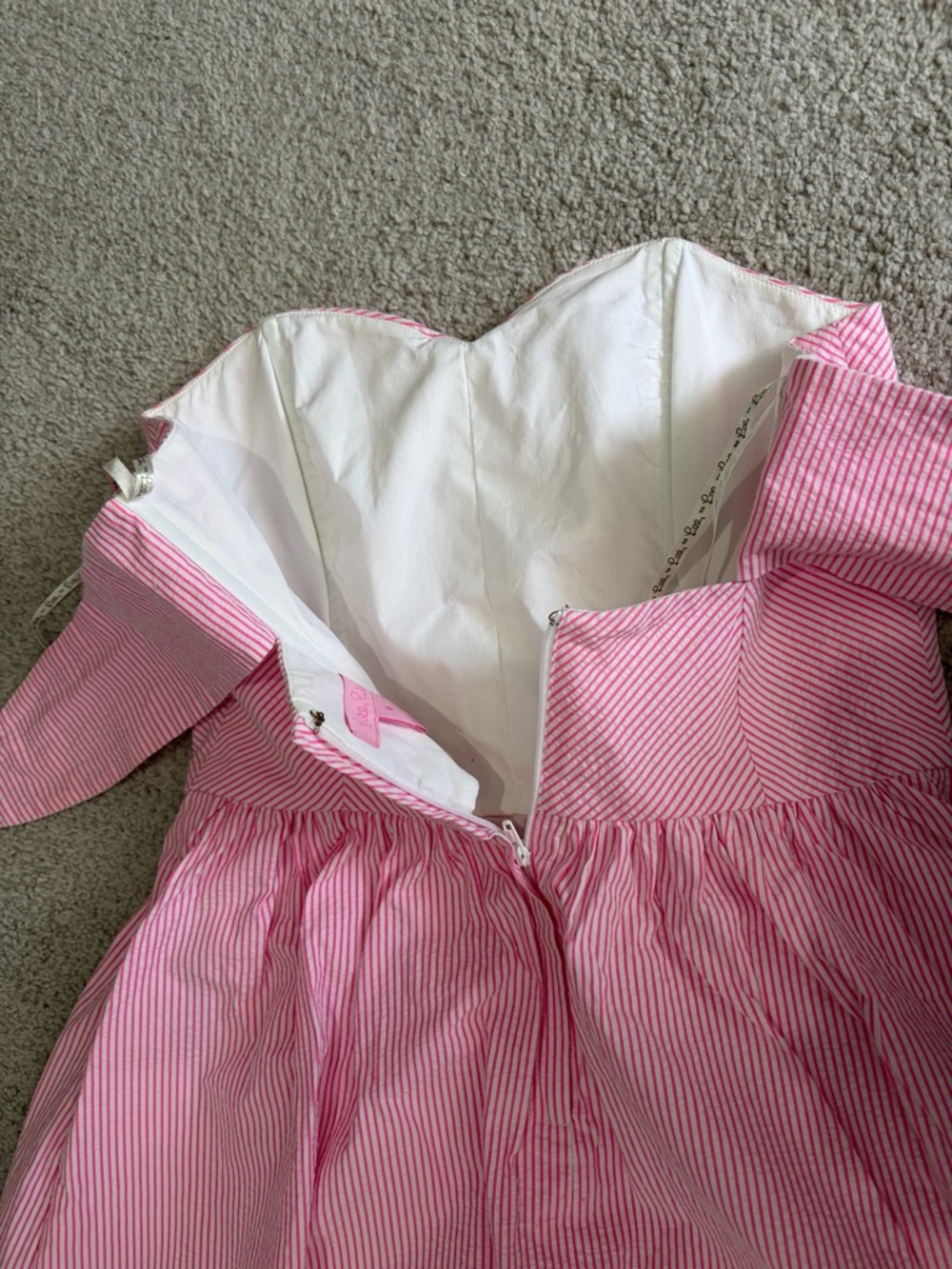 NWOT Lilly Pulitzer Seersucker Richelle Strapless Dress Pink White Stripe Size 0 - Picture 9 of 15